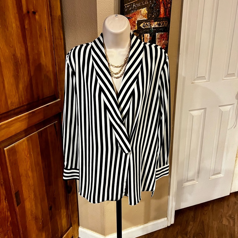 Zara black & cream striped blouse